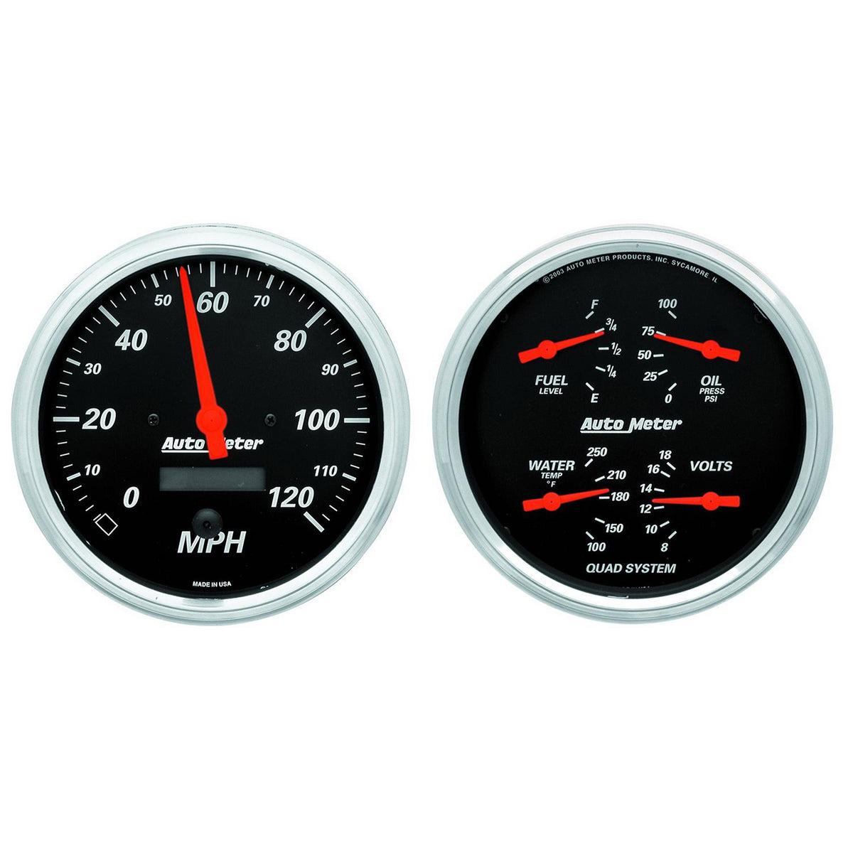 Auto Meter 2 PC. GAUGE KIT, 5" QUAD & SPEEDOMETER, 240-33 Ω, DESIGNER BLACK - 1403