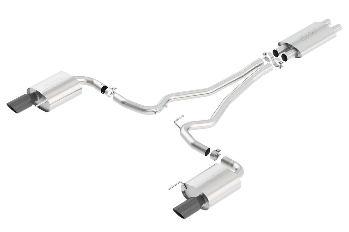 Borla 2.5" Cat-Back Exhaust System - Touring - 4" Chrome Black Tips (2015-2017 Mustang GT) - 140589BC