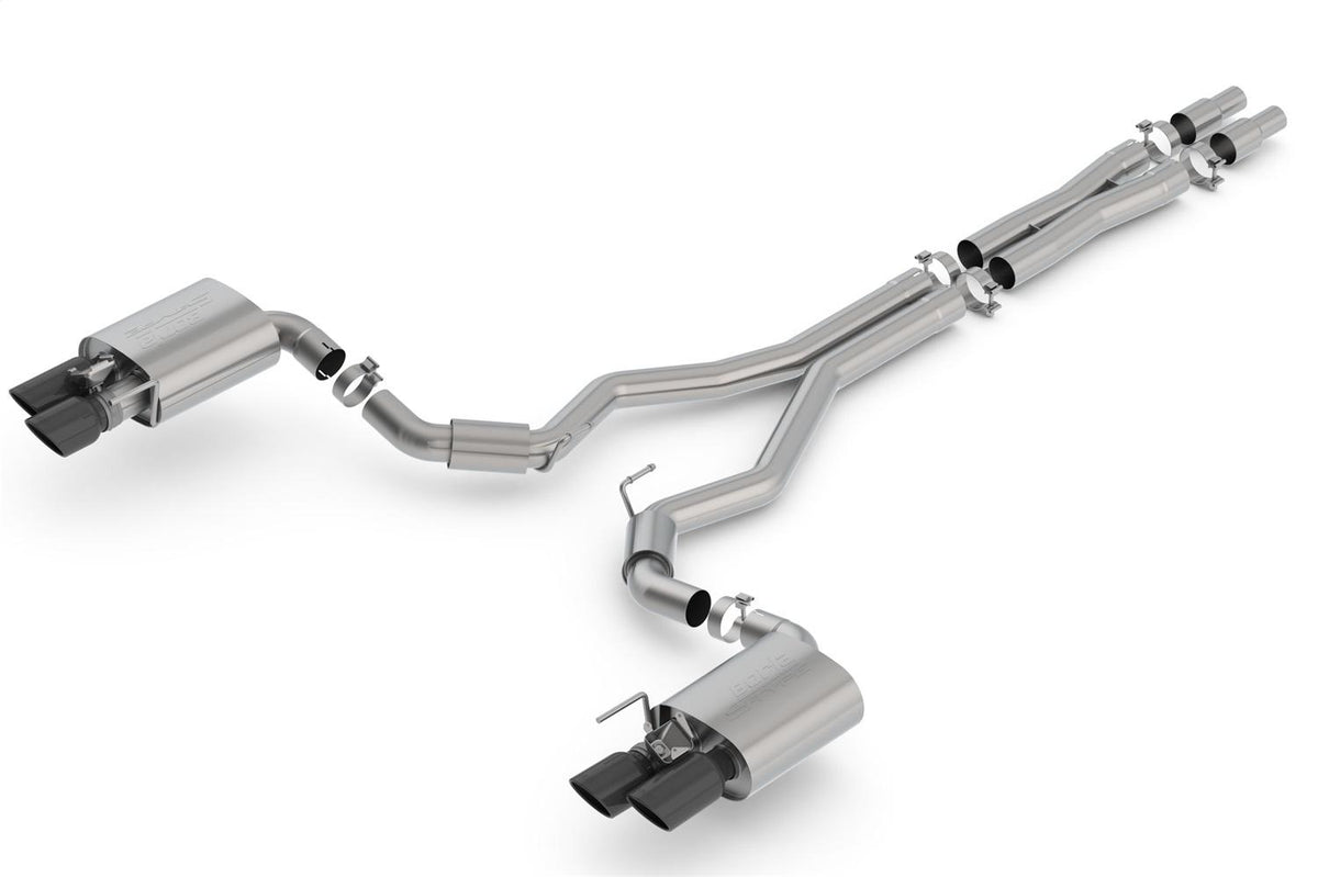 Borla 3" Cat-Back Exhaust System - S-Type - 4" Black Chrome Tips (2018-2023 Mustang w/ Active Exhaust) - 140742BC