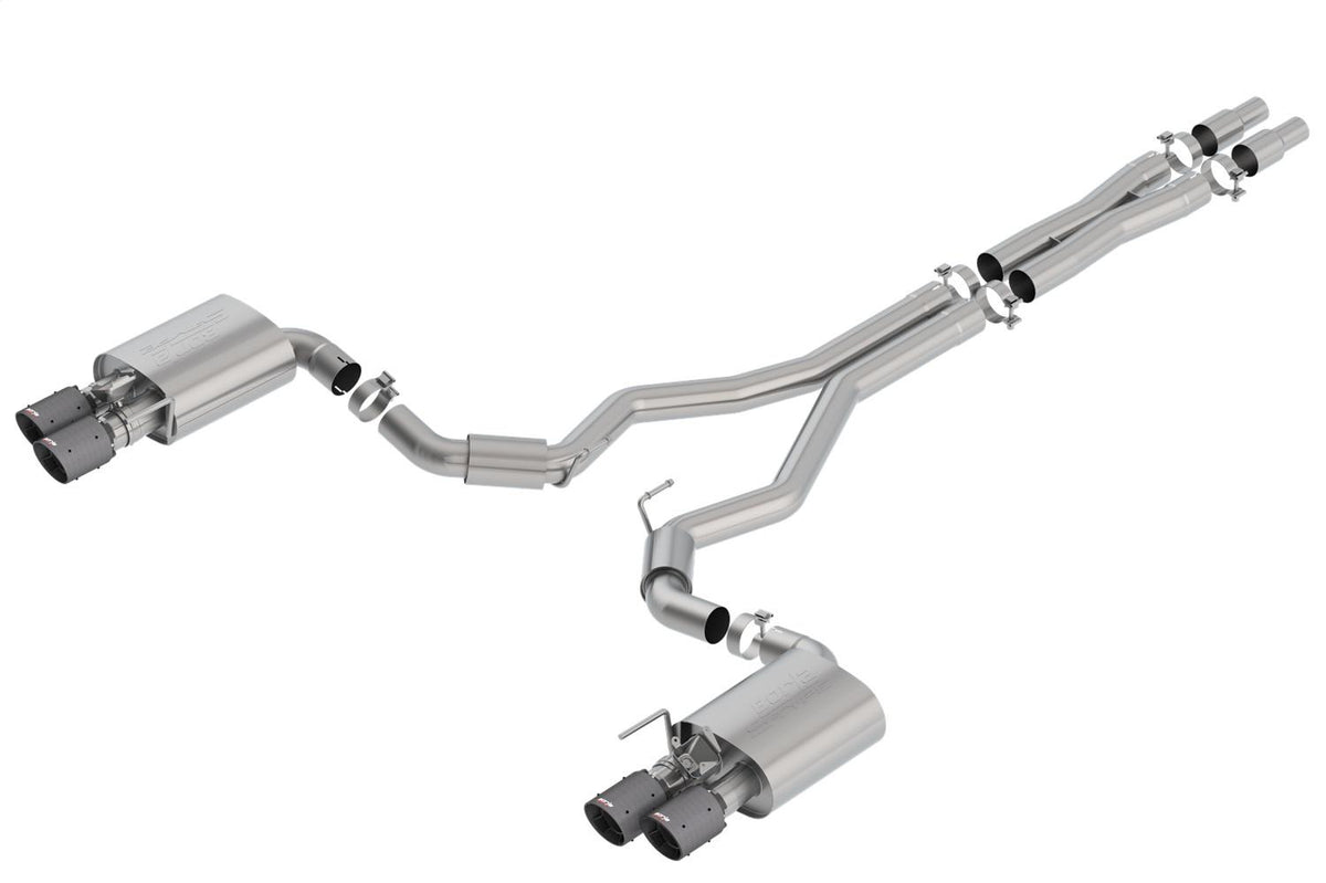 Borla 3" Cat-Back Exhaust System - S-Type - 4" Carbon Fiber Tips - Black (2018-2023 Mustang w/ Active Exhaust) - 140742CFBA