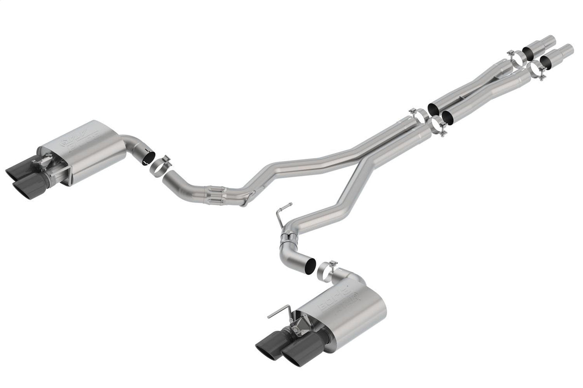 Borla 3" Cat-Back Exhaust System - Atak - 4" Black Chrome Tips (2018-2023 Mustang w/ Active Exhaust) - 140743BC