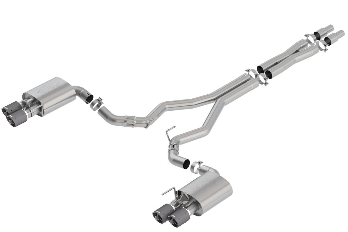 Borla 3" Cat-Back Exhaust System - Atak - 4" Carbon Fiber Tips  - Bright (2018-2023 Mustang w/ Active Exhaust) - 140743CF