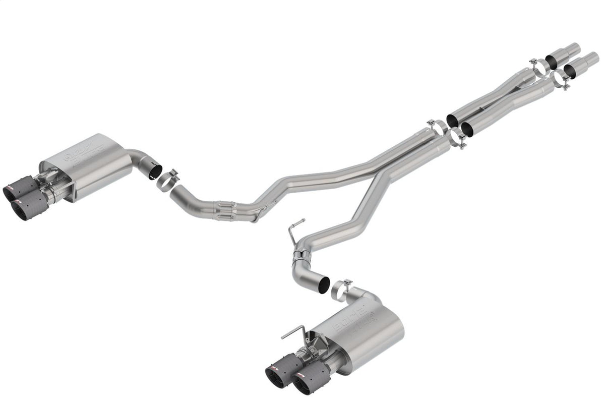 Borla 3" Cat-Back Exhaust System - Atak - 4" Carbon Fiber Tips - Black (2018-2023 Mustang w/ Active Exhaust) - 140743CFBA