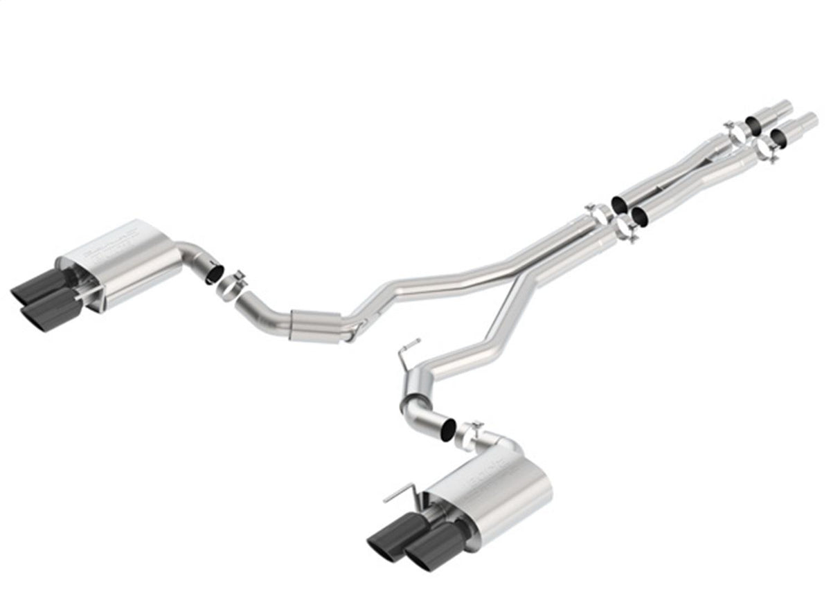 Borla 3" Cat-Back Exhaust System - S-Type - 4" Black Chrome Tips (2018-2023 Mustang w/o Active Exhaust) - 140745BC
