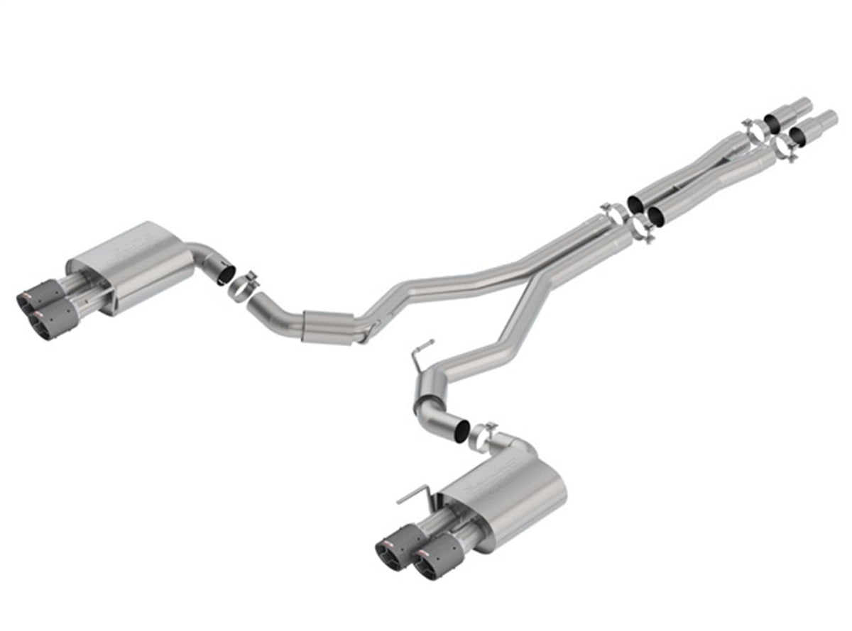 Borla 3" Cat-Back Exhaust System - S-Type - 4" Carbon Fiber Tips - Bright (2018-2023 Mustang w/o Active Exhaust) - 140745CF