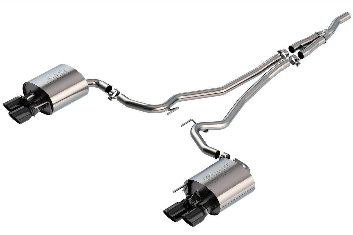 Borla 2.25" Cat-Back Exhaust System - S-Type - 4" Chrome Black Tips (2019-2023 Mustang EcoBoost w/ Active Exhaust) - 140827BC