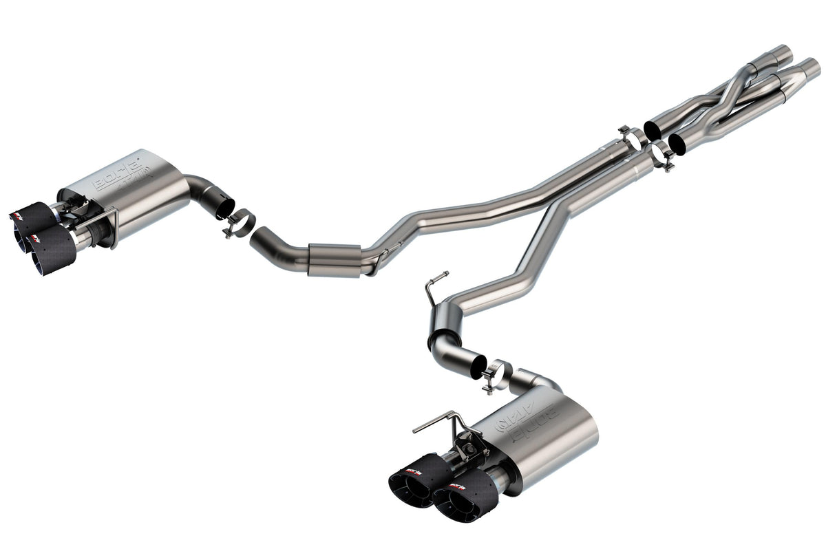 Borla 3" Cat-Back Exhaust System - Atak - 4.5" Carbon Fiber Tips - Bright (2020-2023 Mustang Mach 1 / Mustang Shelby GT500) - 140837CF