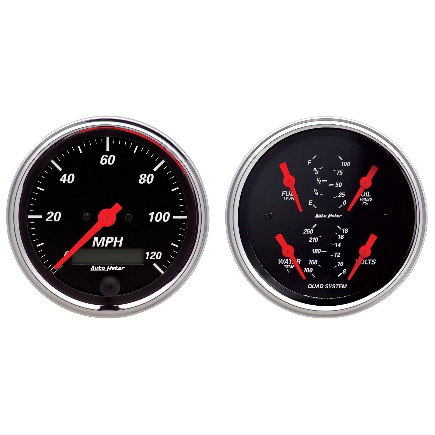 Auto Meter 2 PC. GAUGE KIT, 3-3/8" QUAD & SPEEDOMETER, 240-33 Ω, DESIGNER BLACK - 1408