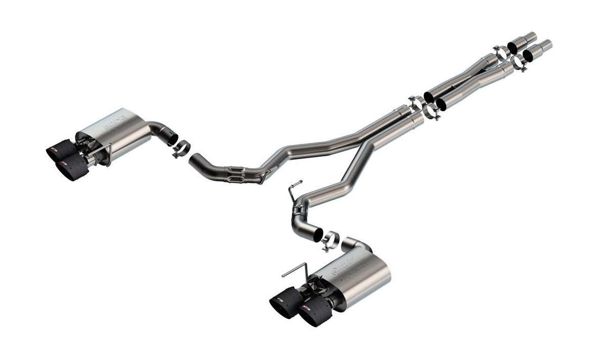 Borla Cat-Back Exhaust System - ATAK - Carbon Fiber Quad Tips (2024-2026 Mustang Dark Horse) - 140965CFBA