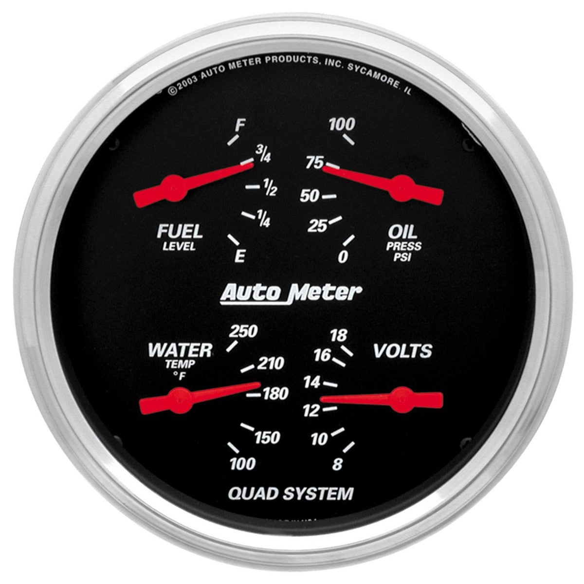 Auto Meter 5" QUAD GAUGE, 100 PSI/100-250 °F/8-18V/240-33 Ω, DESIGNER BLACK - 1410