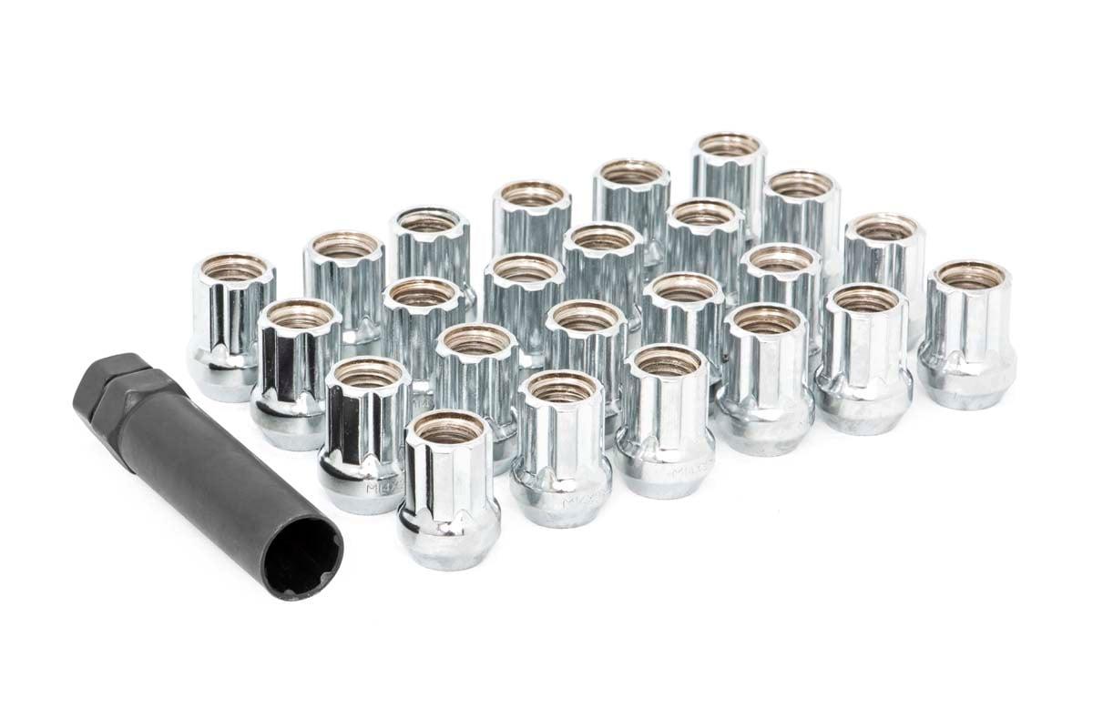 Rough Country M14X1.5 Wheel Installation Kit w/ Lug Nuts and Socket Key, Chrome Open End, 24-Count - 141524CHOE
