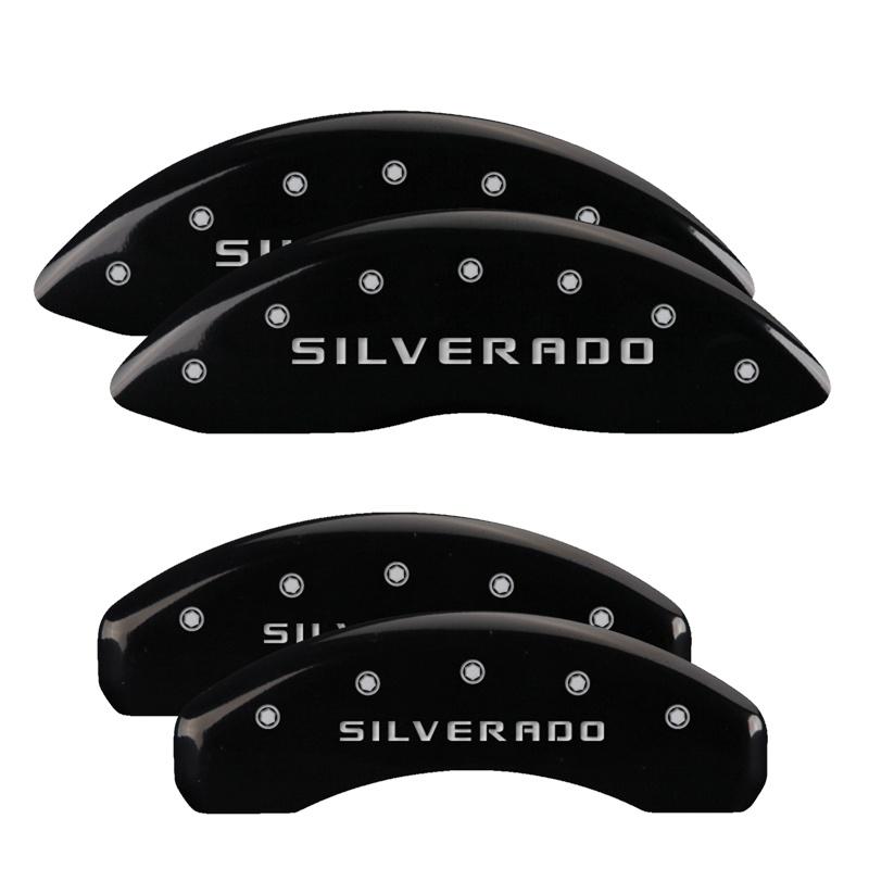 MGP Caliper Covers Set Of 4: Black Finish, Silver Silverado (2019-2022 Suburban, Silverado 1500, Tahoe) - 14252SSILBK