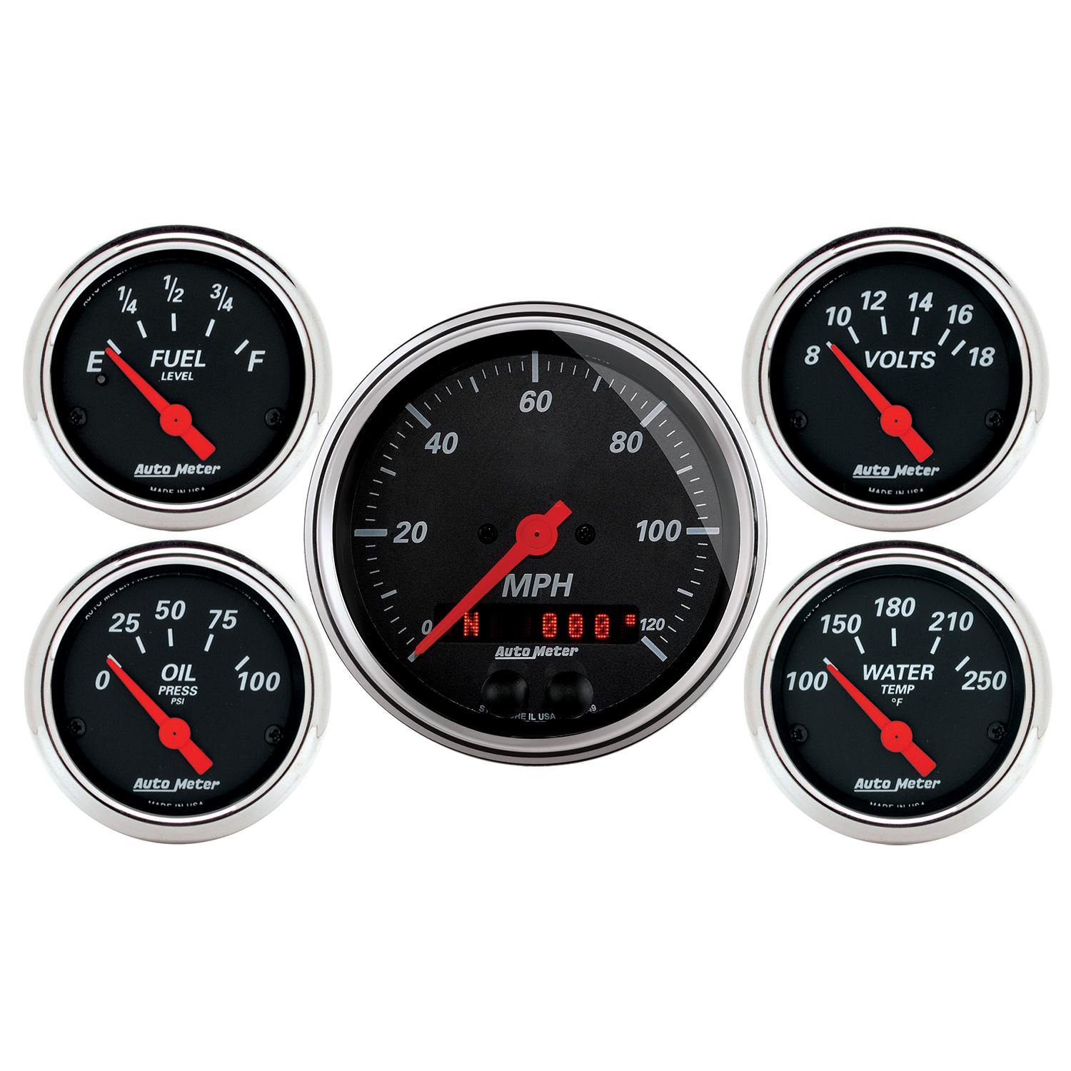 Auto Meter 5 PC. GAUGE KIT, 3-3/8" & 2-1/16", GPS SPEEDOMETER, DESIGNER BLACK - 1450