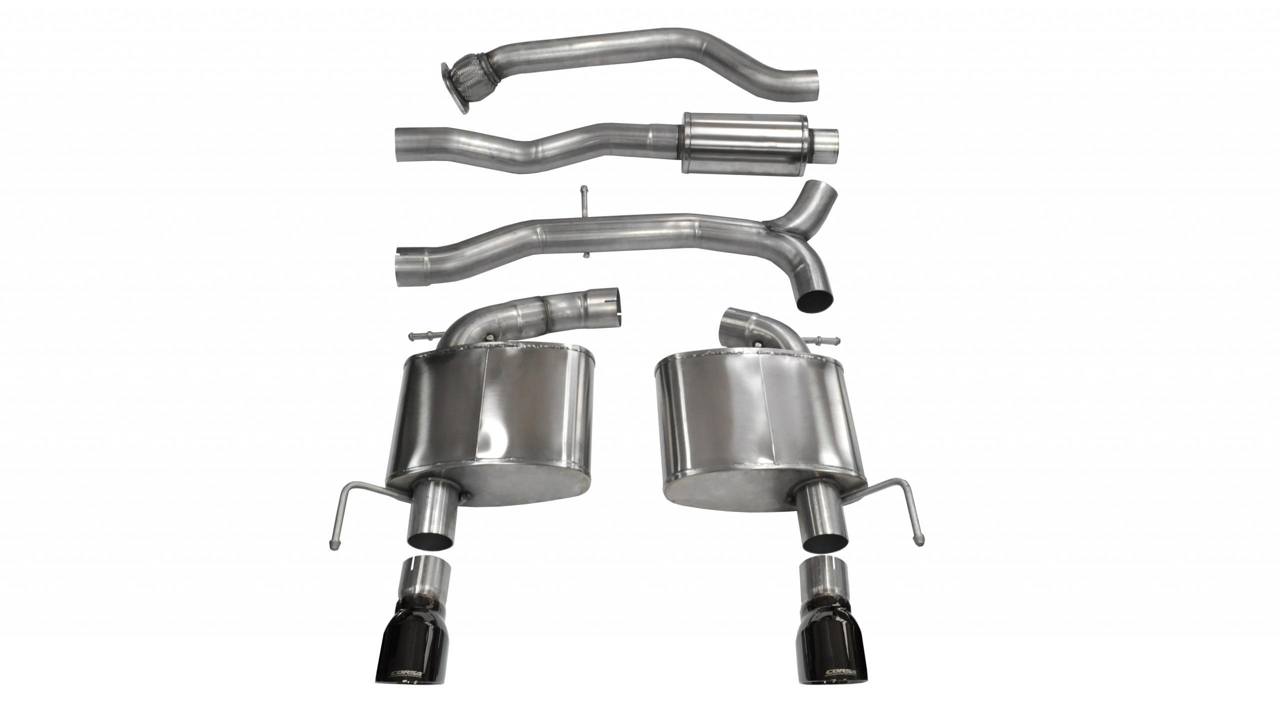Corsa 14888BLK 3" Dual Rear Exit Sport Catback Exhaust System with 4" Black Tips (2013-2019 Cadillac ATS 2.0L Auto)