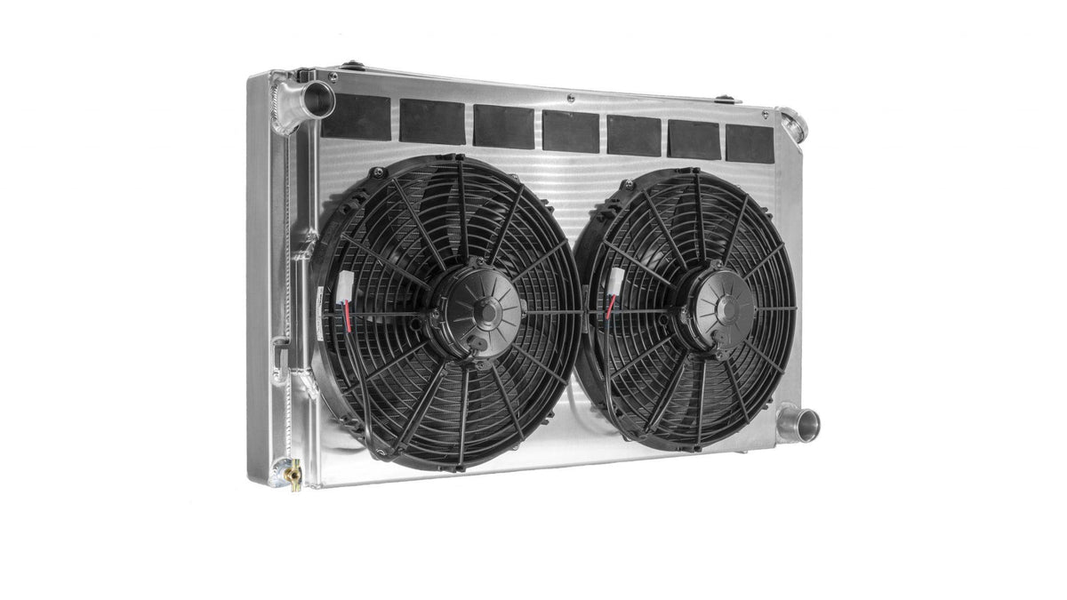 PWR Chevrolet Camaro 70-81 Pontiac Firebird 70-74 SB/BB Single Pass Radiator Module w/ Dual 13 Inch Spal Fans PWR Racing - 15-00010