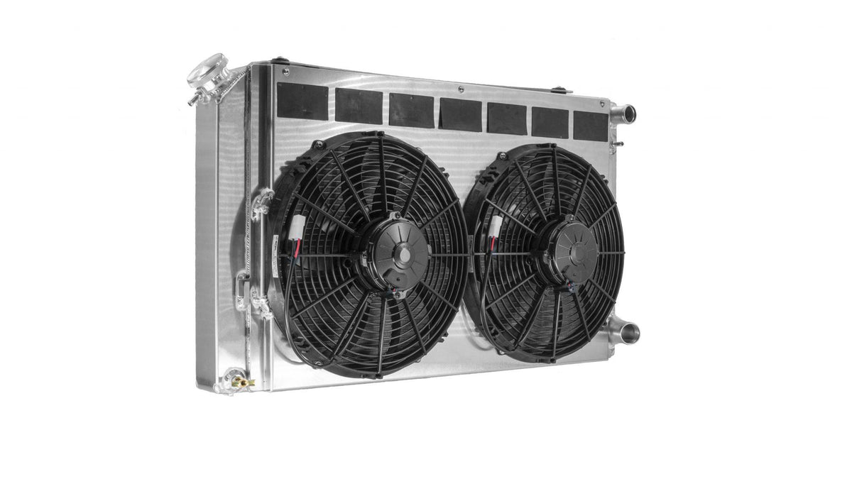 PWR Chevrolet Camaro 70-81 Pontiac Firebird 70-74 LS Double Pass Radiator w/ Dual 13 Inch Spal Fans PWR Racing - 15-00020