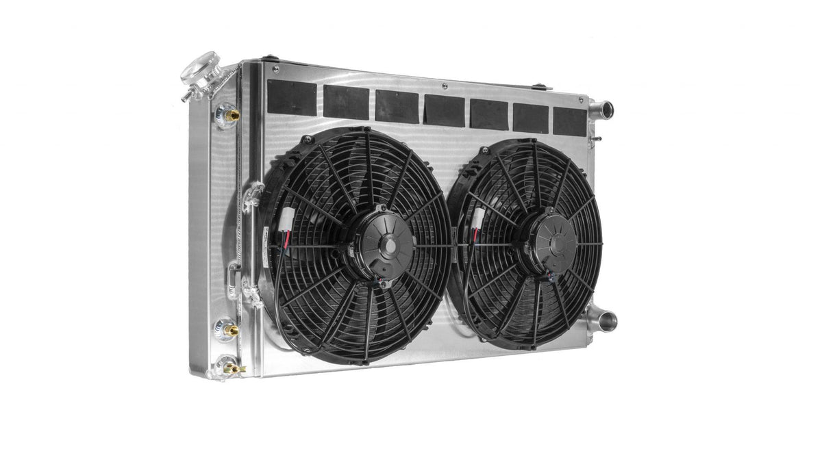 PWR Chevrolet Camaro 70-81 Pontiac Firebird 70-74 LS Double Pass Radiator Module w/ TOC and Dual 13 Inch Spal Fans PWR Racing - 15-00021