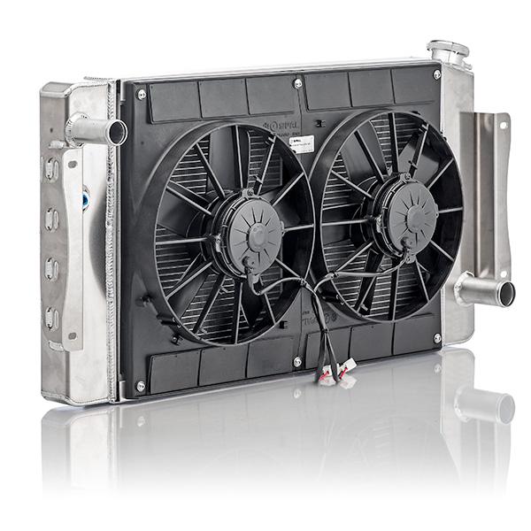 PWR Chevrolet Bel Air 55-57 Extruded Tube Crossflow Radiator Module SBC/BBC w/Spal Dual 11 Inch Fans PWR Racing - 15-10280