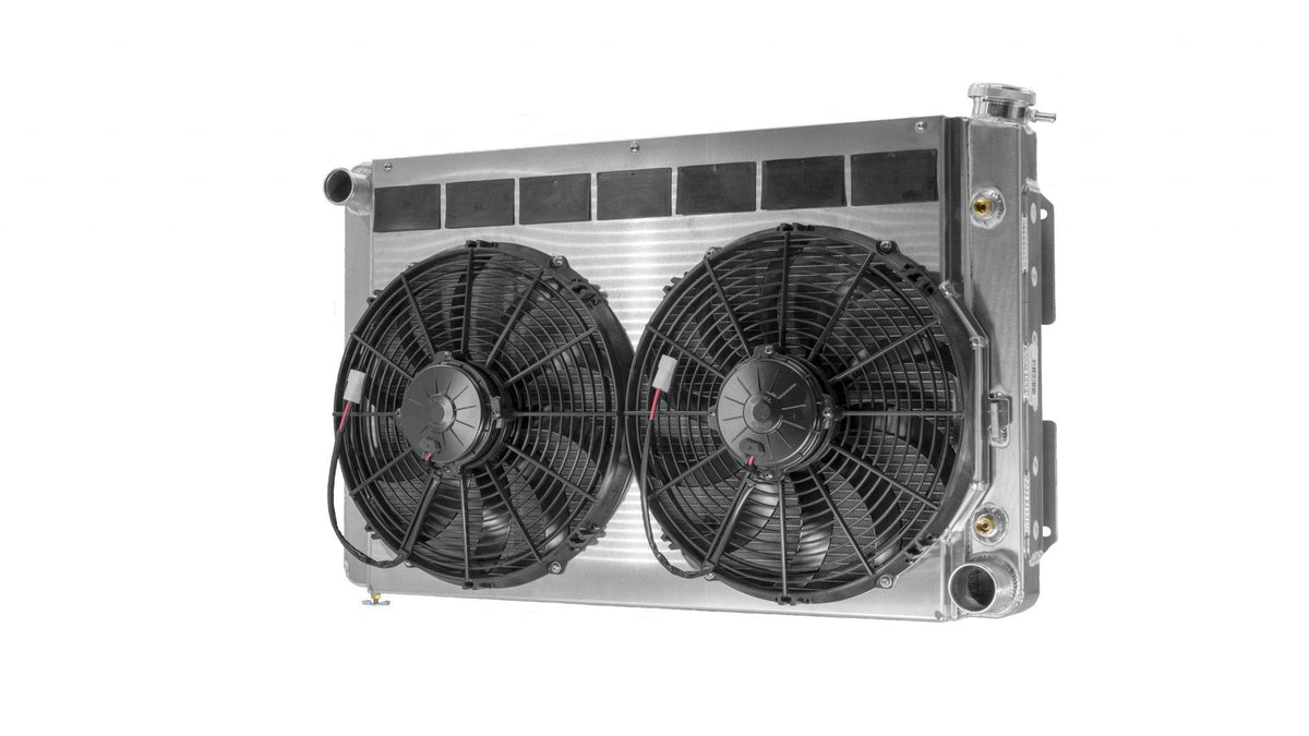 PWR Chevrolet Camaro Pontiac Firebird 67-69 SBC Single Pass Radiator Module w/TOC and Dual 13 Inch Spal Fans PWR Racing - 15-11021