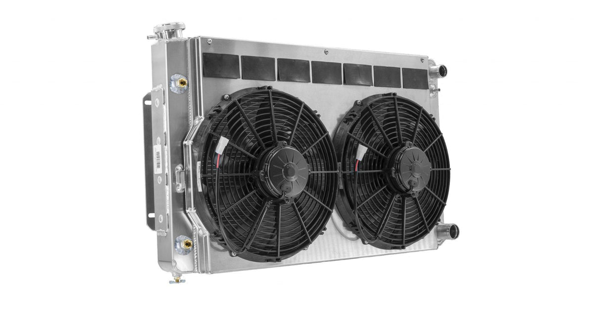 PWR Chevrolet Camaro Pontiac Firebird 67-69 LS Double Pass Radiator Module w/TOC and Dual 13 Inch Spal Fans PWR Racing - 15-11031
