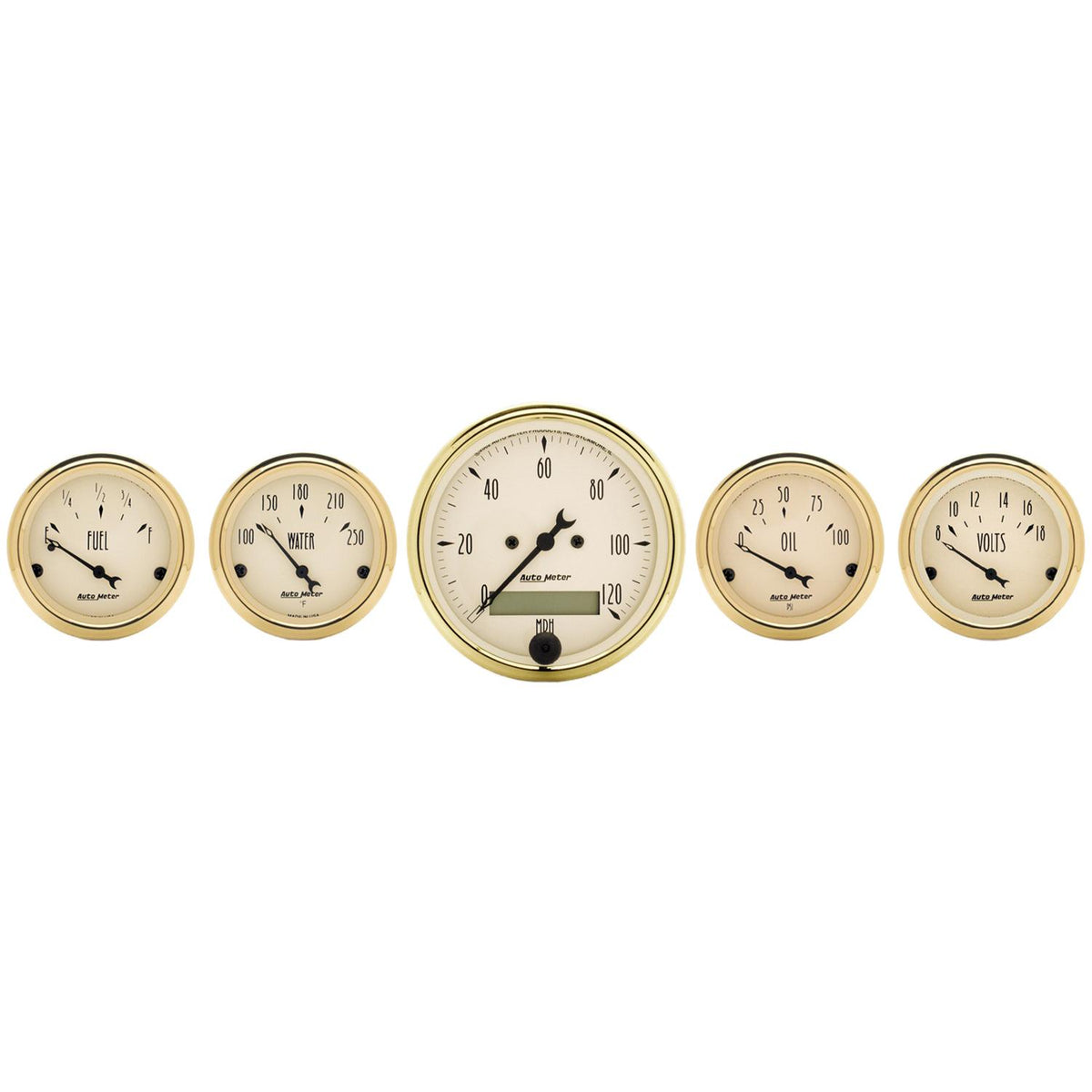 Auto Meter Gauge Kit, 5 Pc., 3 1/8" & 2 1/16" , Elec. Speedometer, Golden Oldies - 1502