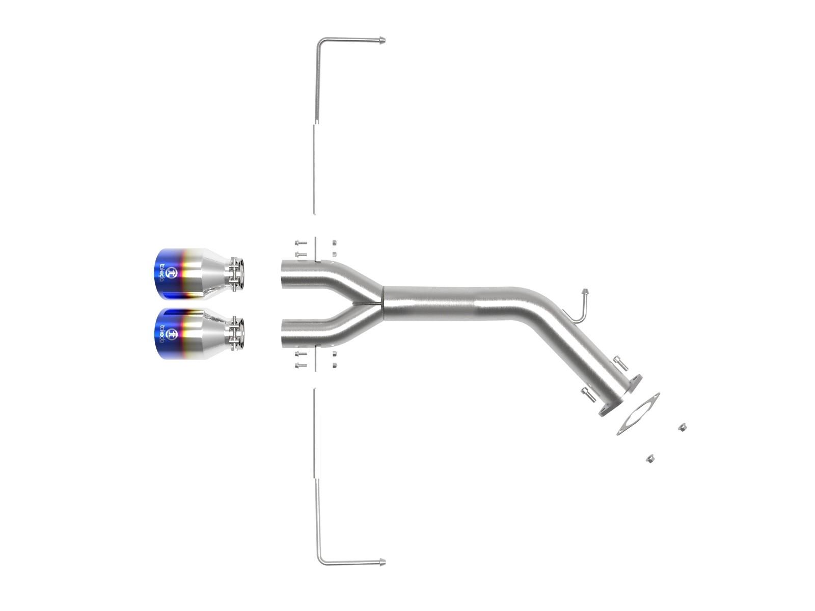 AFE Takeda 3 IN to 2-1/2 IN 304 Stainless Steel Axle-Back Exhaust w/ Blue Flame Tip (Hyundai Veloster 19-20 L4-1.6L (t)) - 49-37012-L