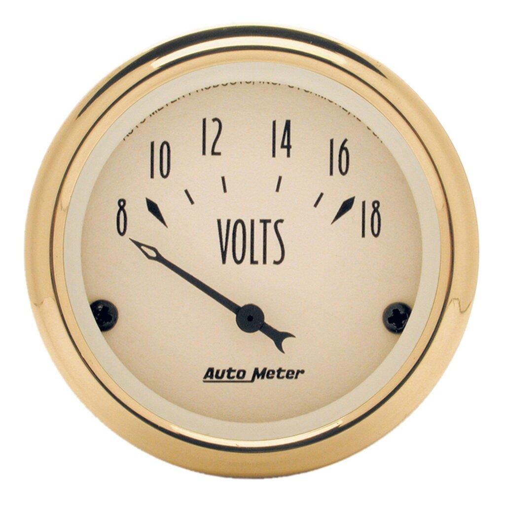 Auto Meter Gauge, Voltmeter, 2 1/16" , 18V, Elec, Golden Oldies - 1592