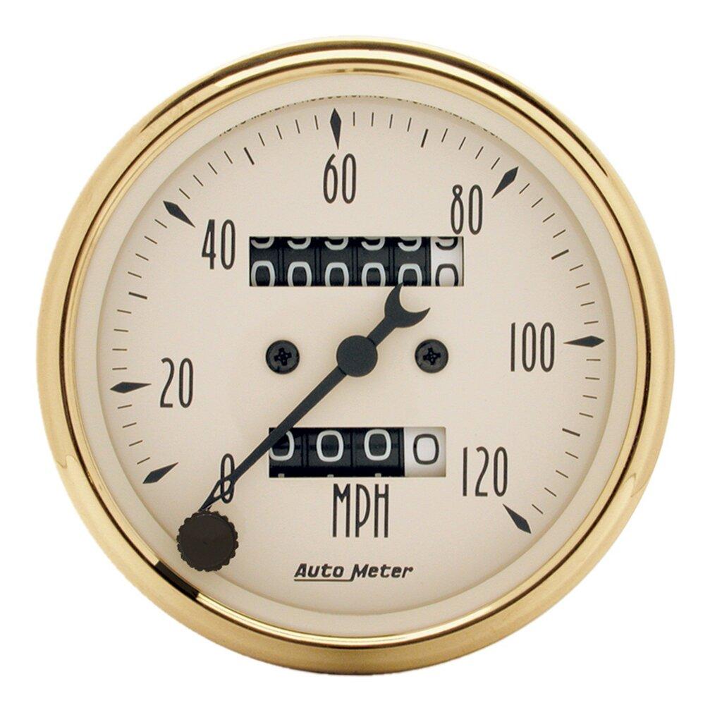 Auto Meter Gauge, Speedometer, 3 1/8" , 120Mph, Mechanical, Black Bzl, Golden Oldies - 1593