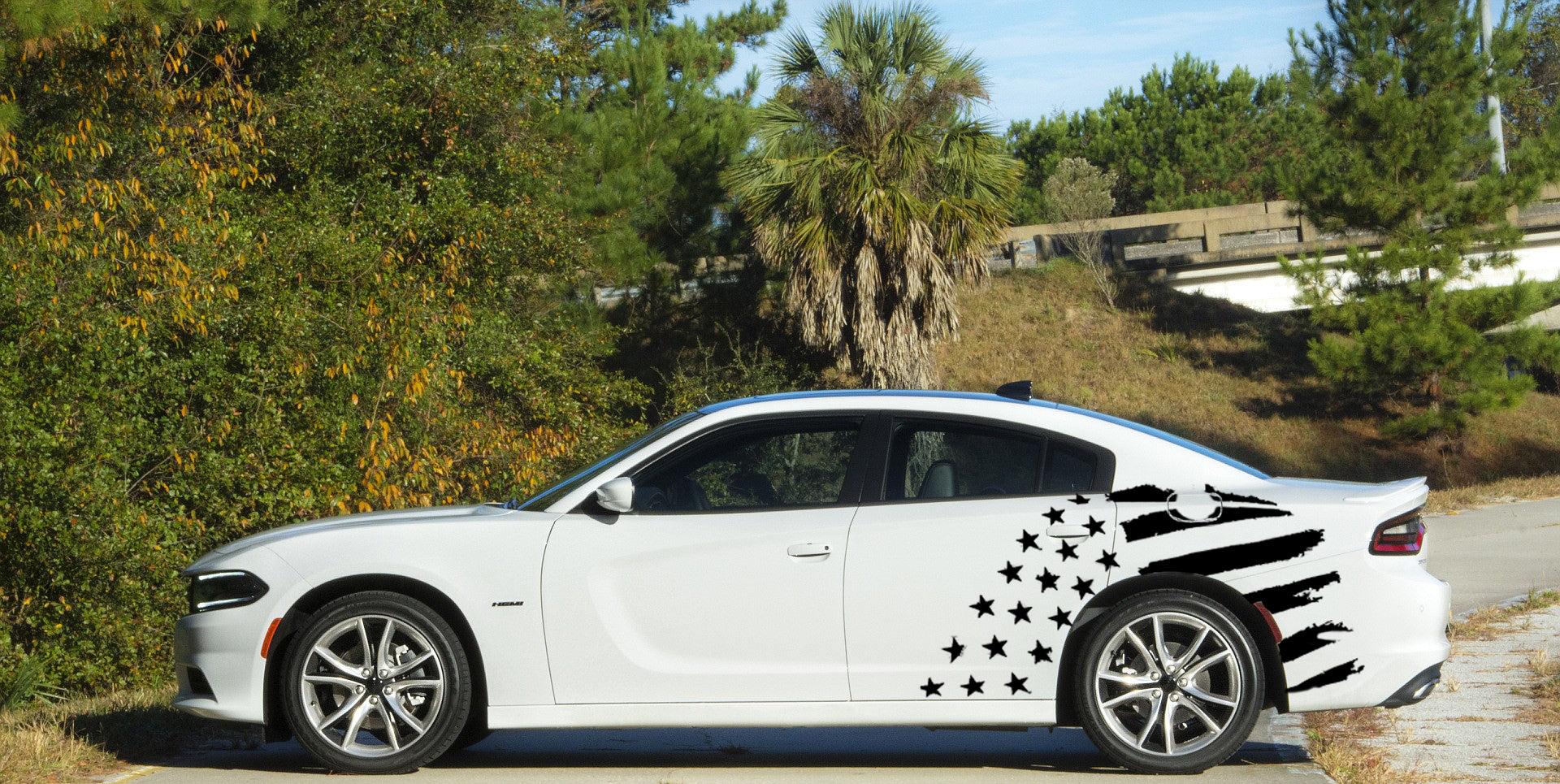 Anchor Room Stars & Bars Body Graphics - Silver , Driver Side(2015-2023 Charger) - S&B_DS_S