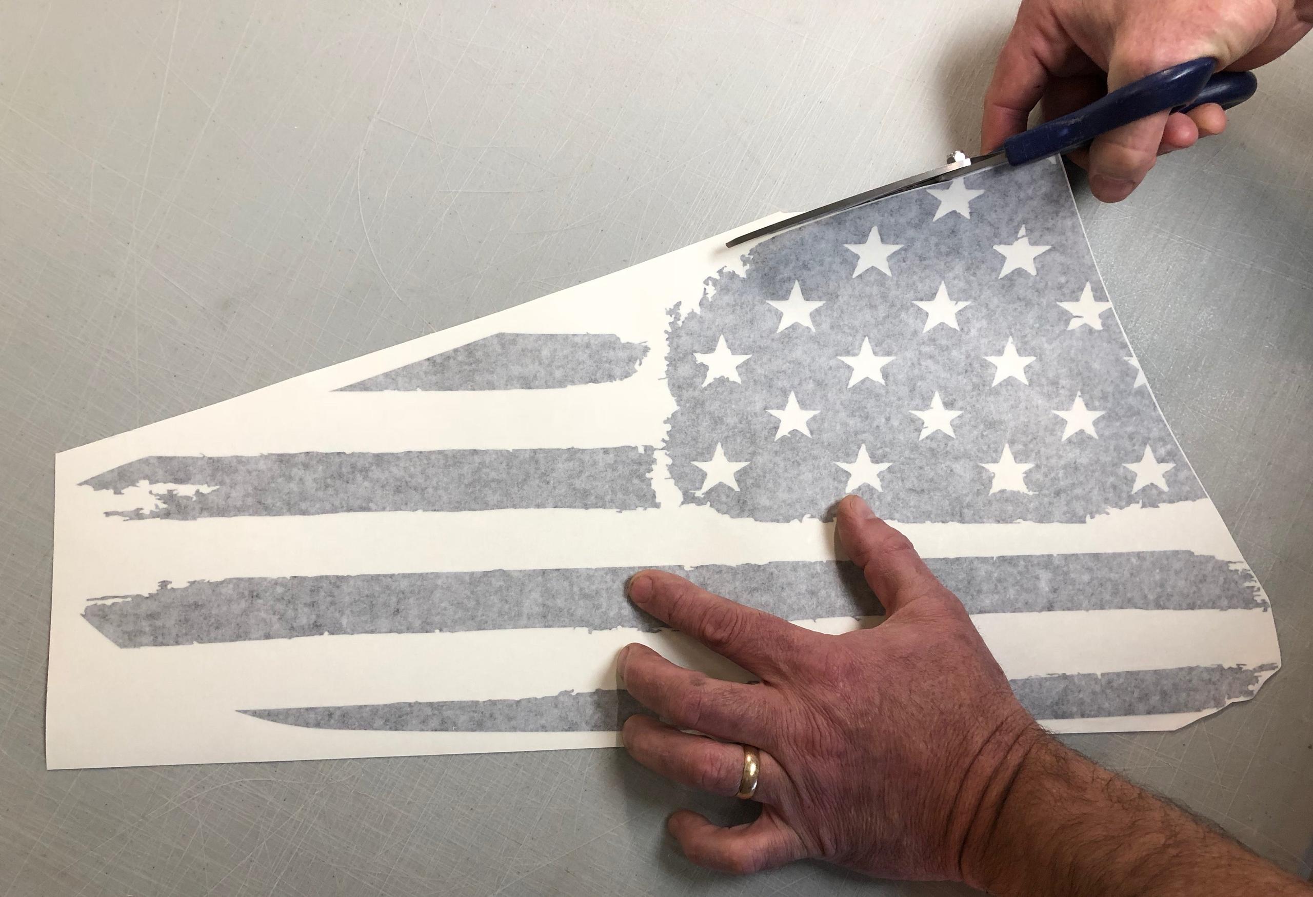Anchor Room Quarter Window American Flag (2010-2014 Mustang) - Matte Black, Distressed/Tattered - 10FM_QWF_M