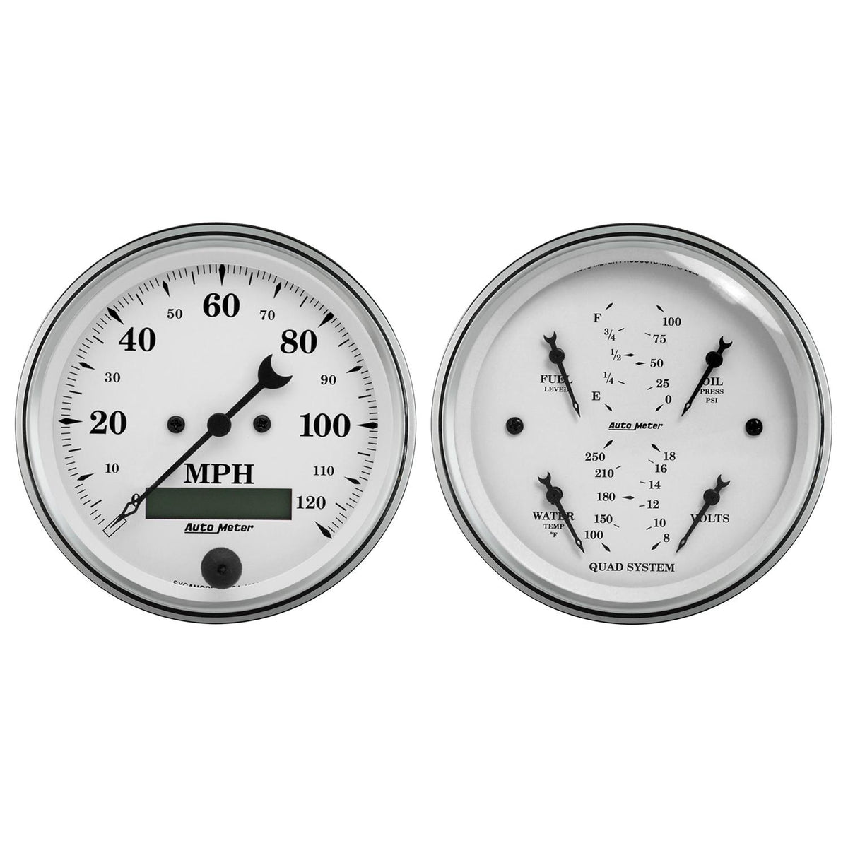 Auto Meter 2 PC. GAUGE KIT, 3-3/8" QUAD & SPEEDOMETER, 240-33 Ω, OLD TYME WHITE - 1600