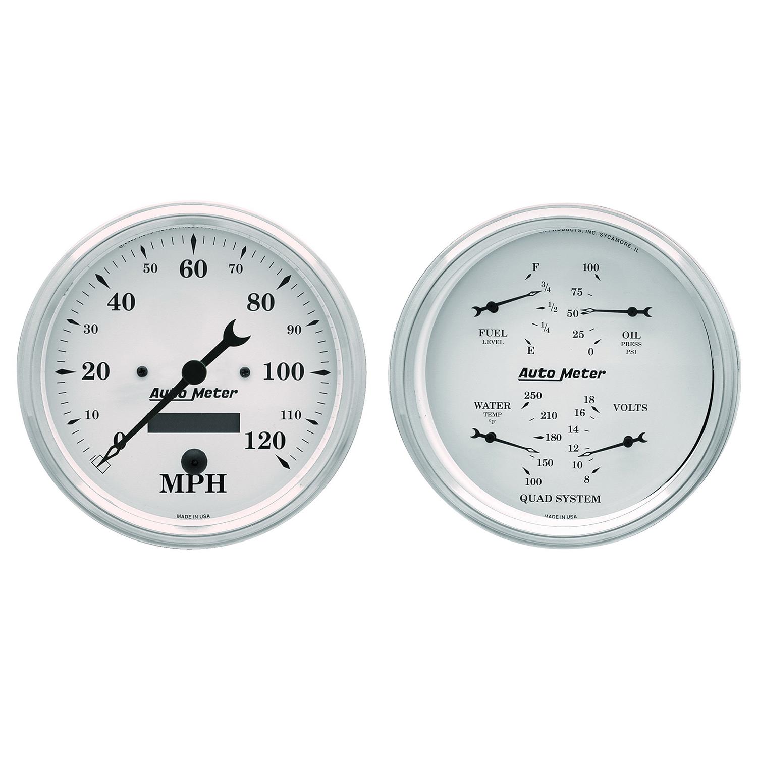 Auto Meter 2 PC. GAUGE KIT, 5" QUAD & SPEEDOMETER, 240-33 Ω, OLD TYME WHITE - 1603