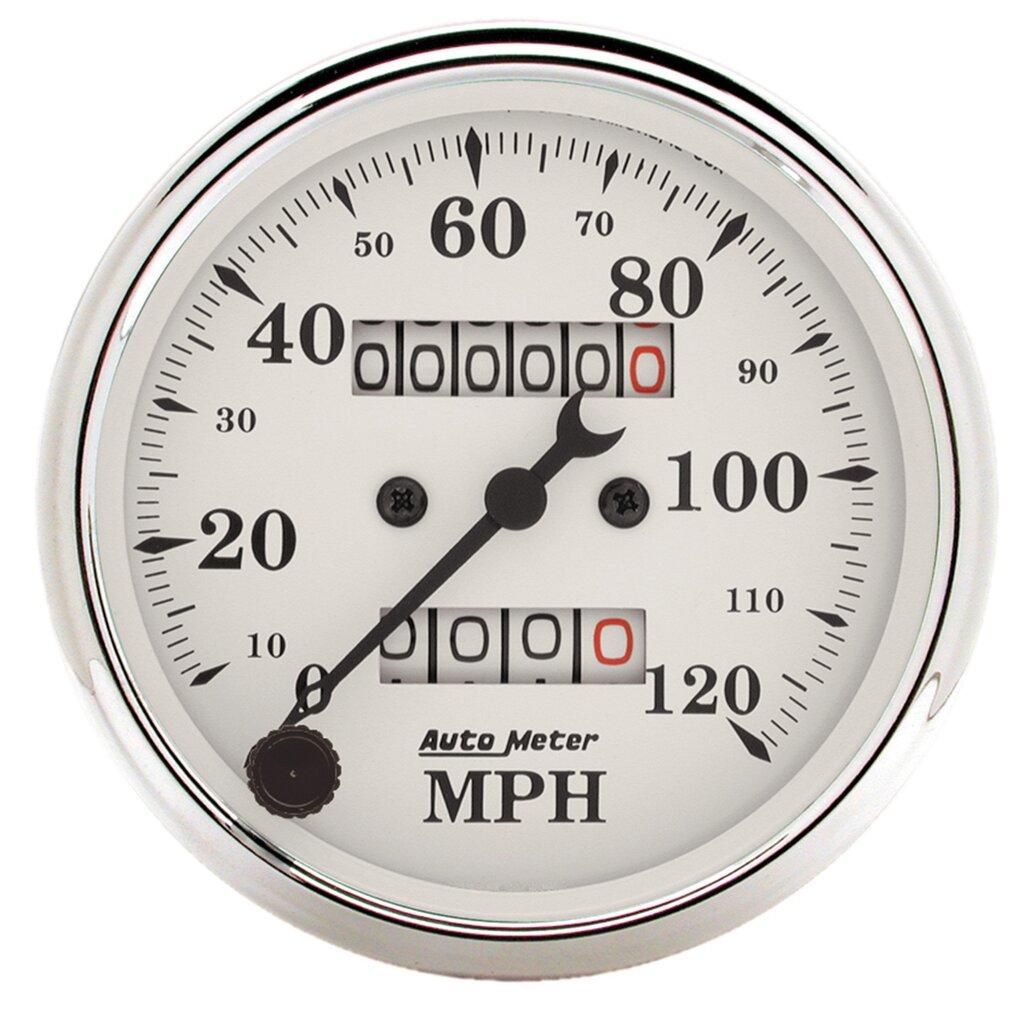 Auto Meter Gauge, Speedometer, 3 1/8" , 120Mph, Mechanical, Old Tyme White - 1693