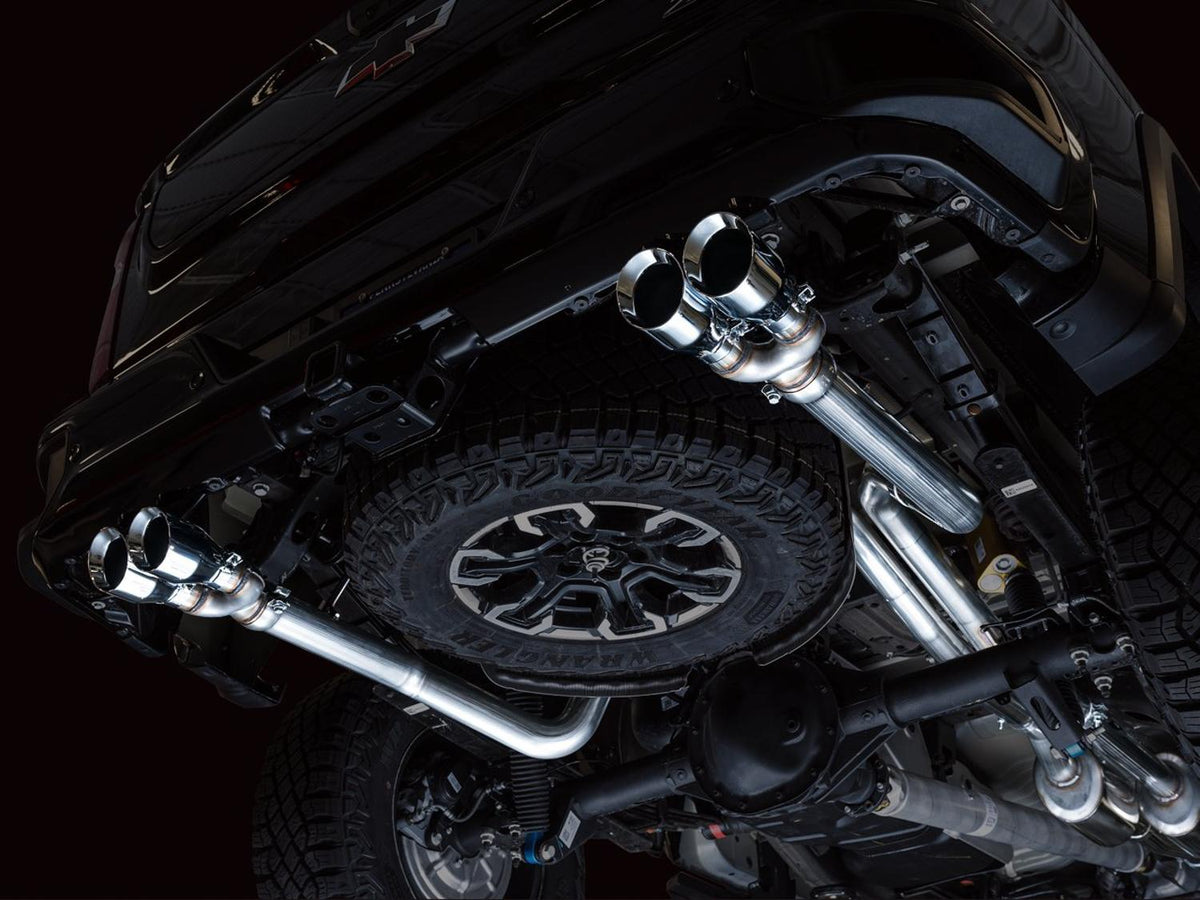 AWE 0FG Catback Exhaust - Quad Chrome Silver Tips (2022-2023 GMC Silverado ZR2 / Sierra AT4X) - 3015-42284