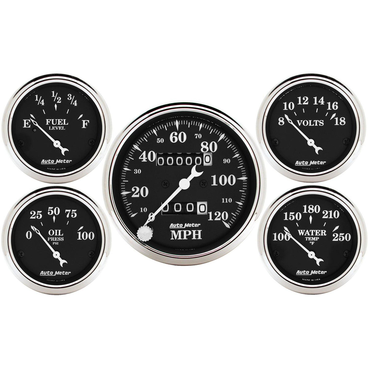 Auto Meter 5 PC. GAUGE KIT, 3-1/8" & 2-1/16", MECH. SPEEDOMETER, OLD TYME BLACK - 1708