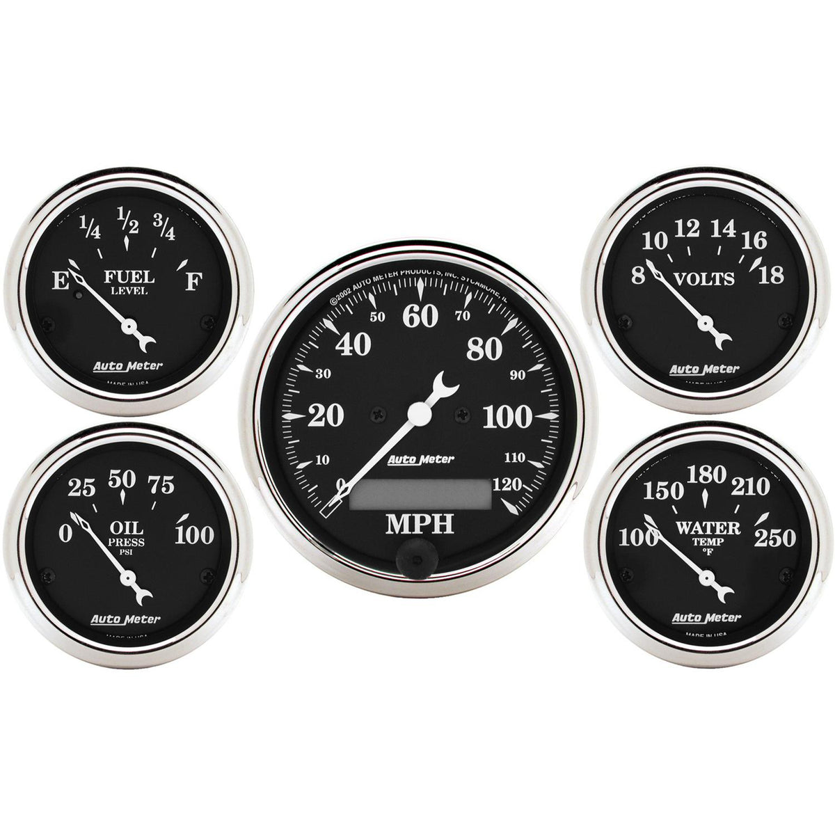 Auto Meter 5 PC. GAUGE KIT, 3-1/8" & 2-1/16", ELEC. SPEEDOMETER, OLD TYME BLACK - 1709