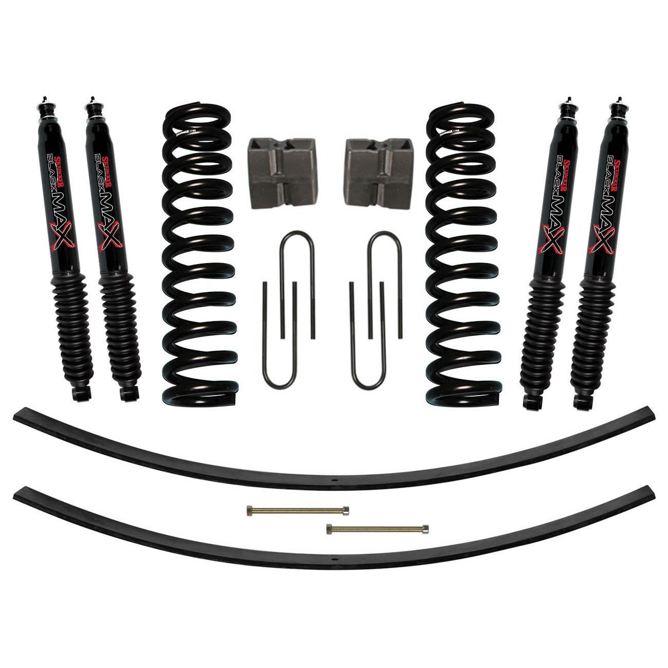 Skyjacker Suspension Lift Kit w/Shock Black MAX Shocks 9 Inch Lift Incl. Front Coil Springs Rear Add-A-Leafs Rear U Bolt Kit Rear Block - 179PK-B
