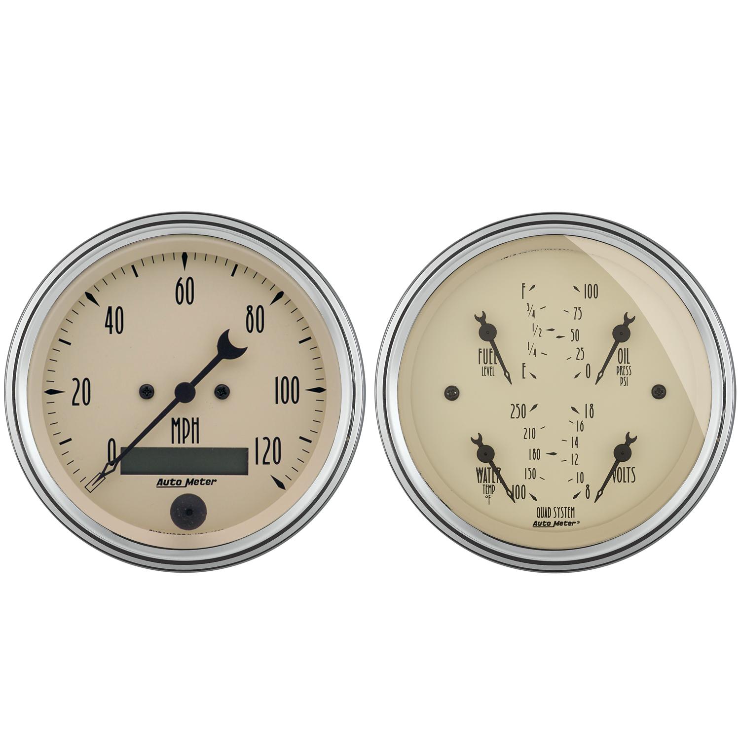 Auto Meter 2 PC. GAUGE KIT, 3-3/8" QUAD & SPEEDOMETER, 240-33 Ω, ANTIQUE BEIGE - 1800