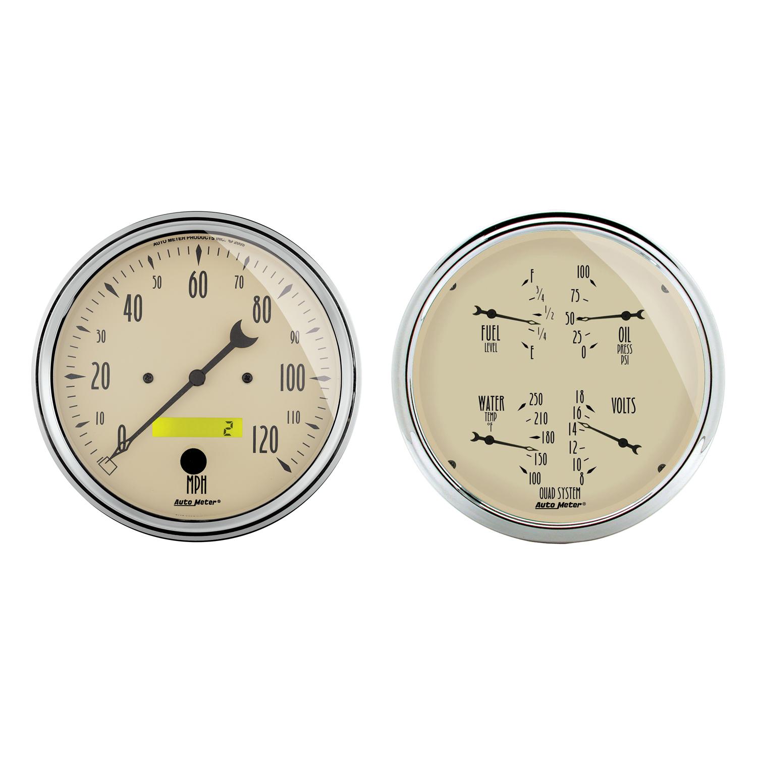 Auto Meter 2 PC. GAUGE KIT, 5" QUAD & SPEEDOMETER, 240-33 Ω, ANTIQUE BEIGE - 1803