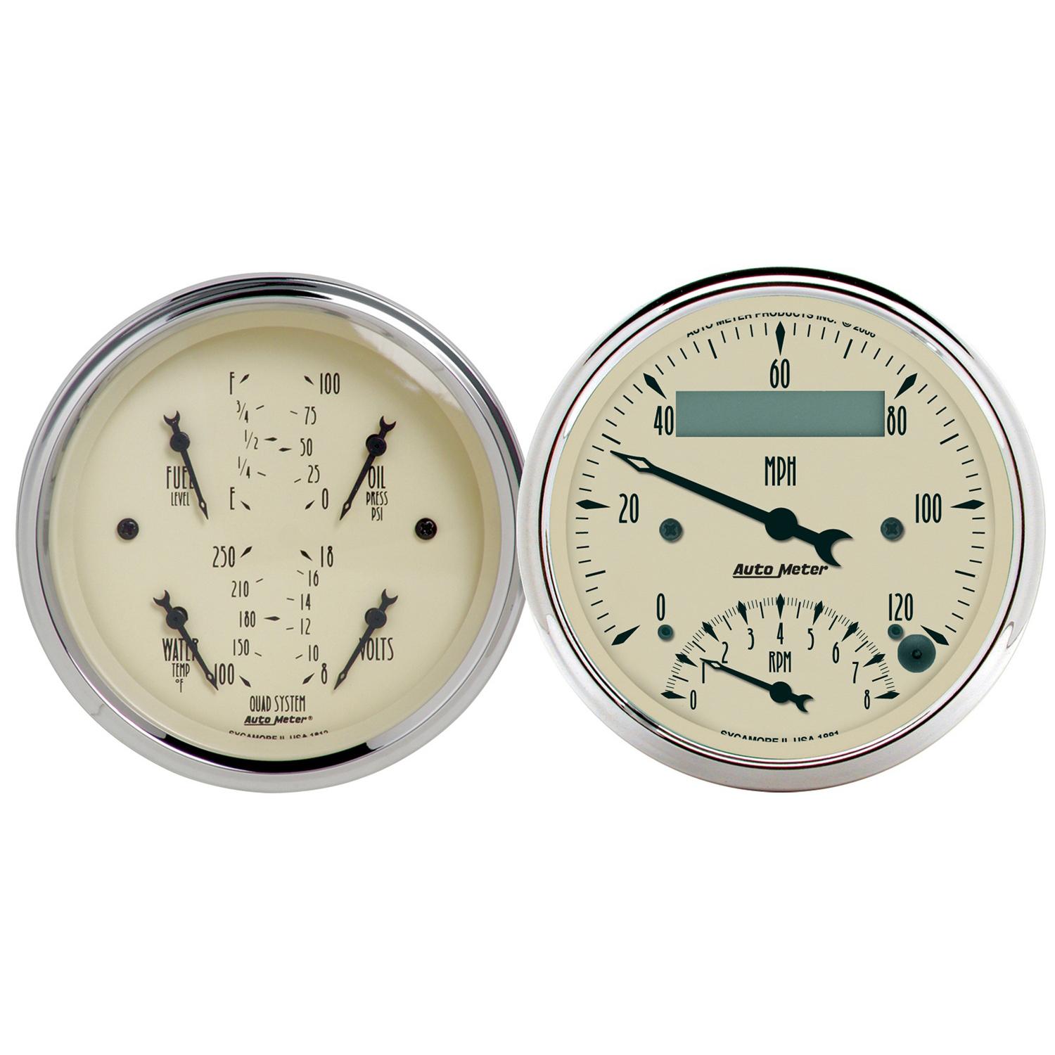 Auto Meter 2 PC. GAUGE KIT, 3-3/8" QUAD & TACH/SPEEDO, 240-33 Ω, ANTIQUE BEIGE - 1820