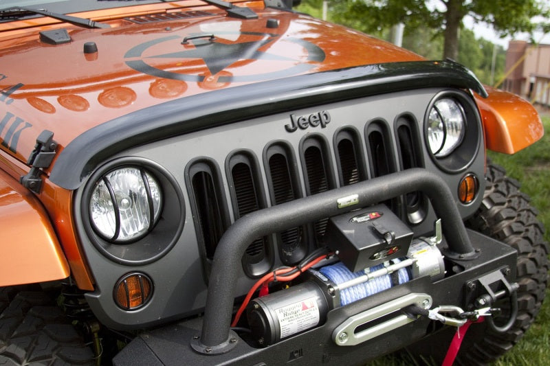 Rugged Ridge Hood Bug Deflector Wraparound Smoke; 07-18 Jeep Wrangler Jk - 11350.02