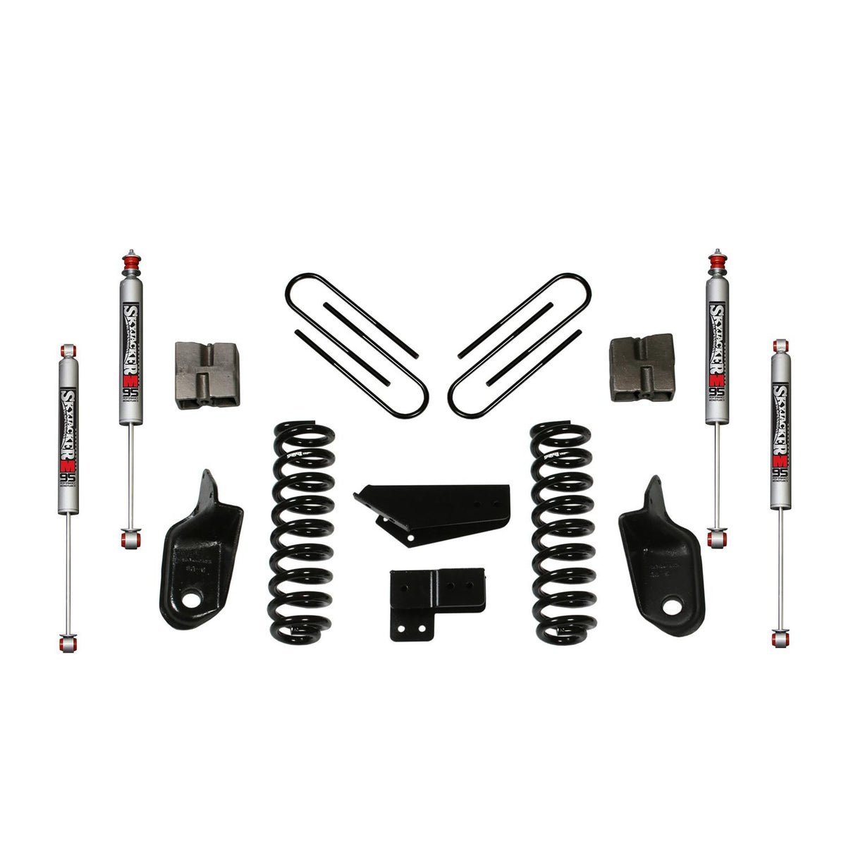 Skyjacker Suspension Lift Kit w/Shock M95 Performance Shocks 4 Inch Lift Incl. Front Coil Springs Brackets Rear U Bolt Kit Rear Block - 184BK-M