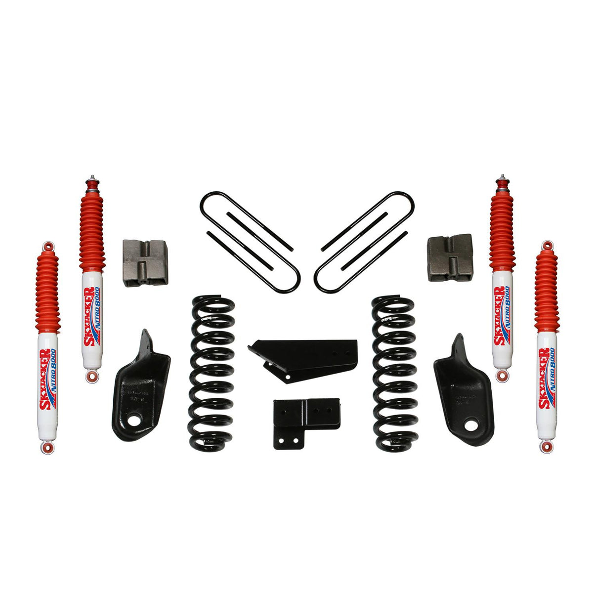 Skyjacker Suspension Lift Kit w/Shock Nitro Shocks 4 Inch Lift Incl. Front Coil Springs Brackets Rear U Bolt Kit Rear Block - 184BK-N