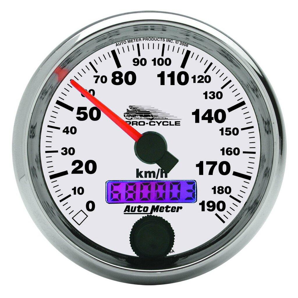 Auto Meter 2-5/8" SPEEDOMETER, 0-190 KPH, WHITE, PRO-CYCLE - 19341-M