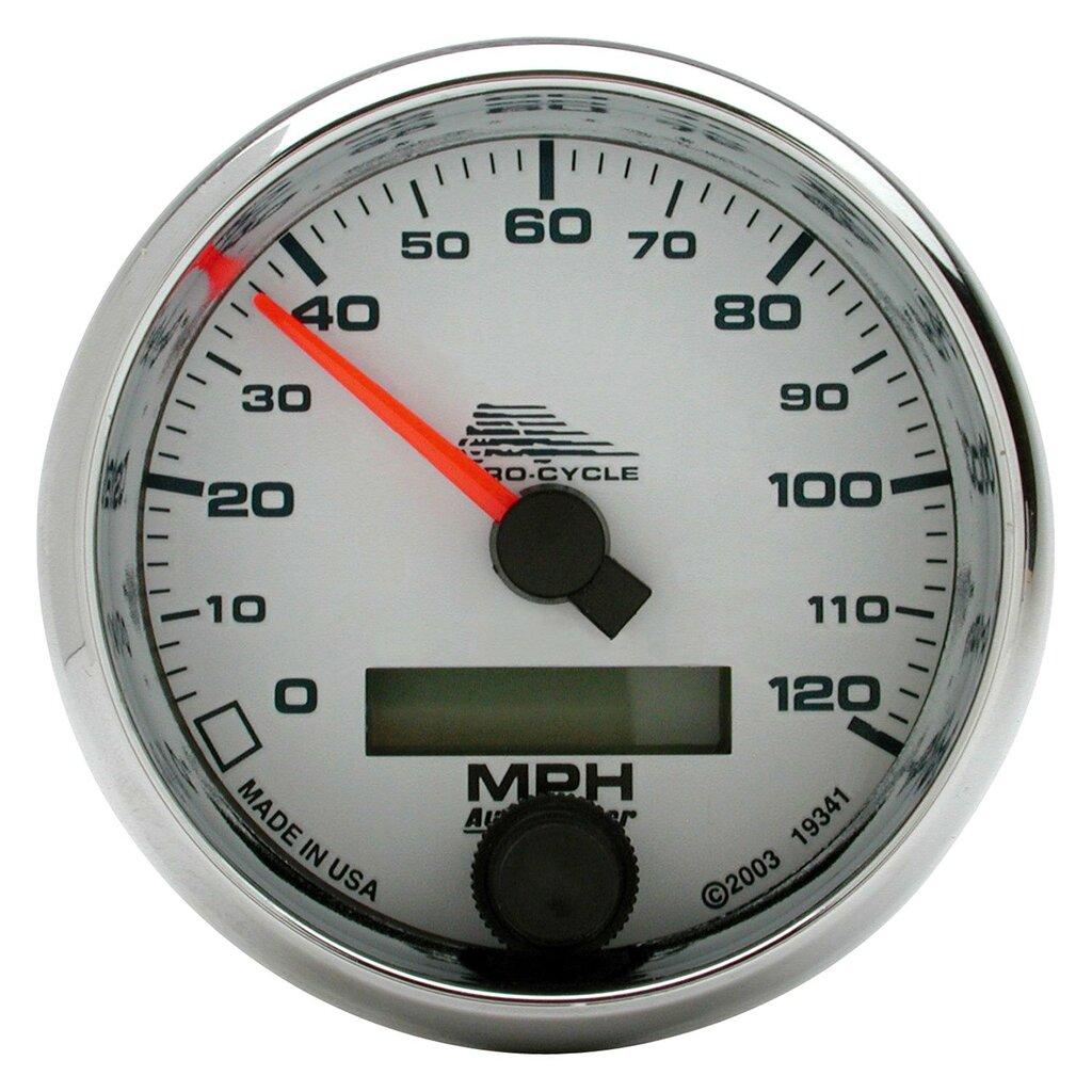 Auto Meter 2-5/8" SPEEDOMETER, 0-120 MPH, WHITE, PRO-CYCLE - 19341