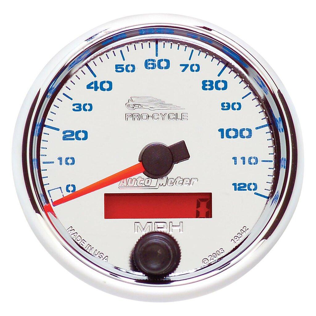 Auto Meter 2-5/8" SPEEDOMETER, 0-120 MPH, CHROME, PRO-CYCLE - 19342