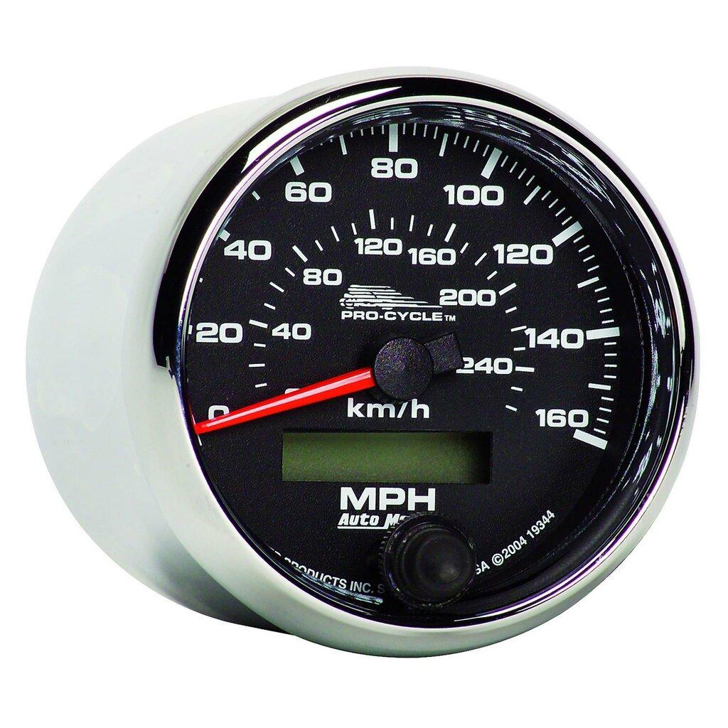 Auto Meter 2-5/8" SPEEDOMETER, 0-160 MPH, 0-260 KPH, BLACK, PRO-CYCLE - 19344