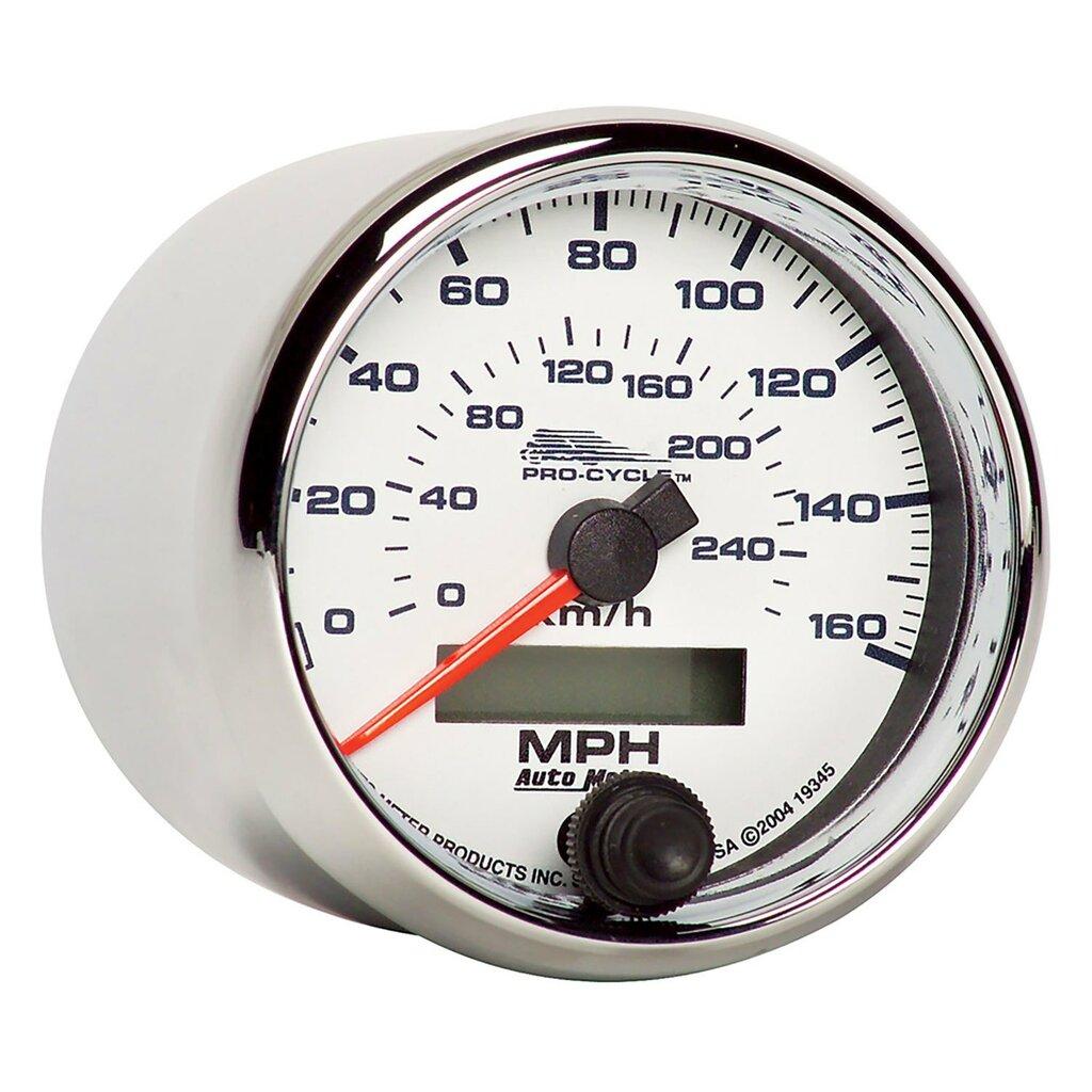 Auto Meter 2-5/8" SPEEDOMETER, 0-160 MPH, 0-260 KPH, WHITE, PRO-CYCLE - 19345
