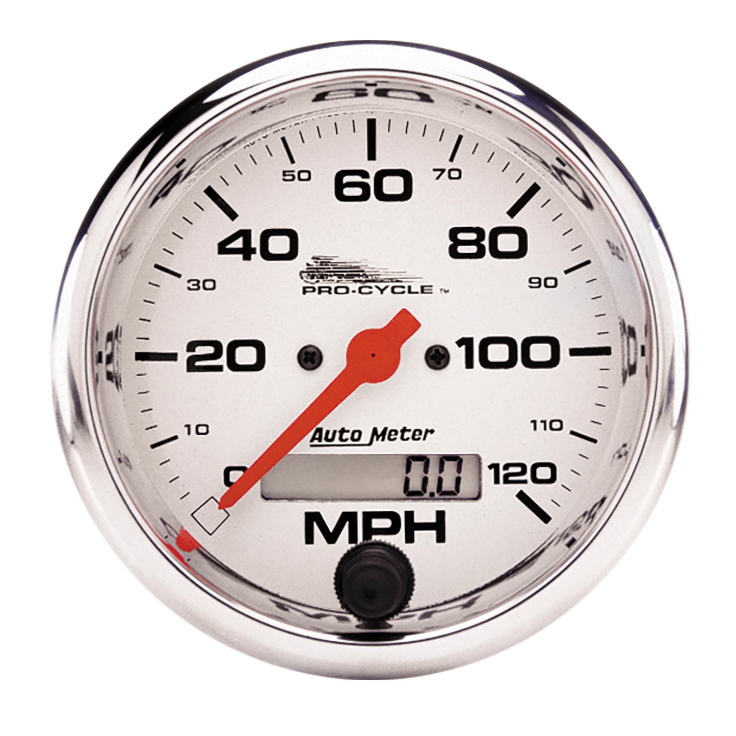 Auto Meter 3-3/4" SPEEDOMETER, 0-120 MPH, WHITE, PRO-CYCLE - 19351