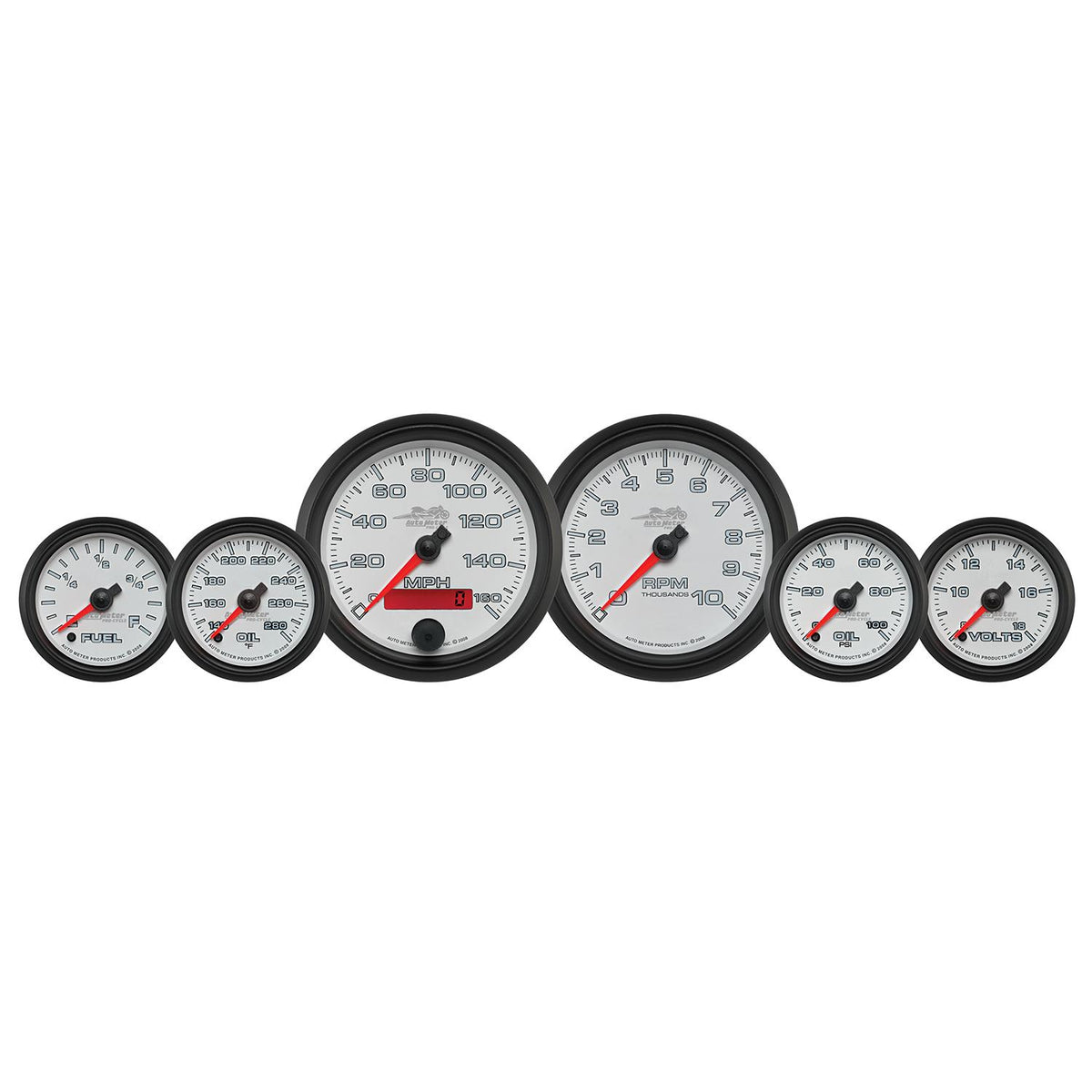 Auto Meter 6 PIECE BAGGER KIT, 160 MPH/0-10,000 RPM/100 PSI/140-280 °F/8-18V/280ΩE-0ΩF, WHITE, PRO-CYCLE - 19501